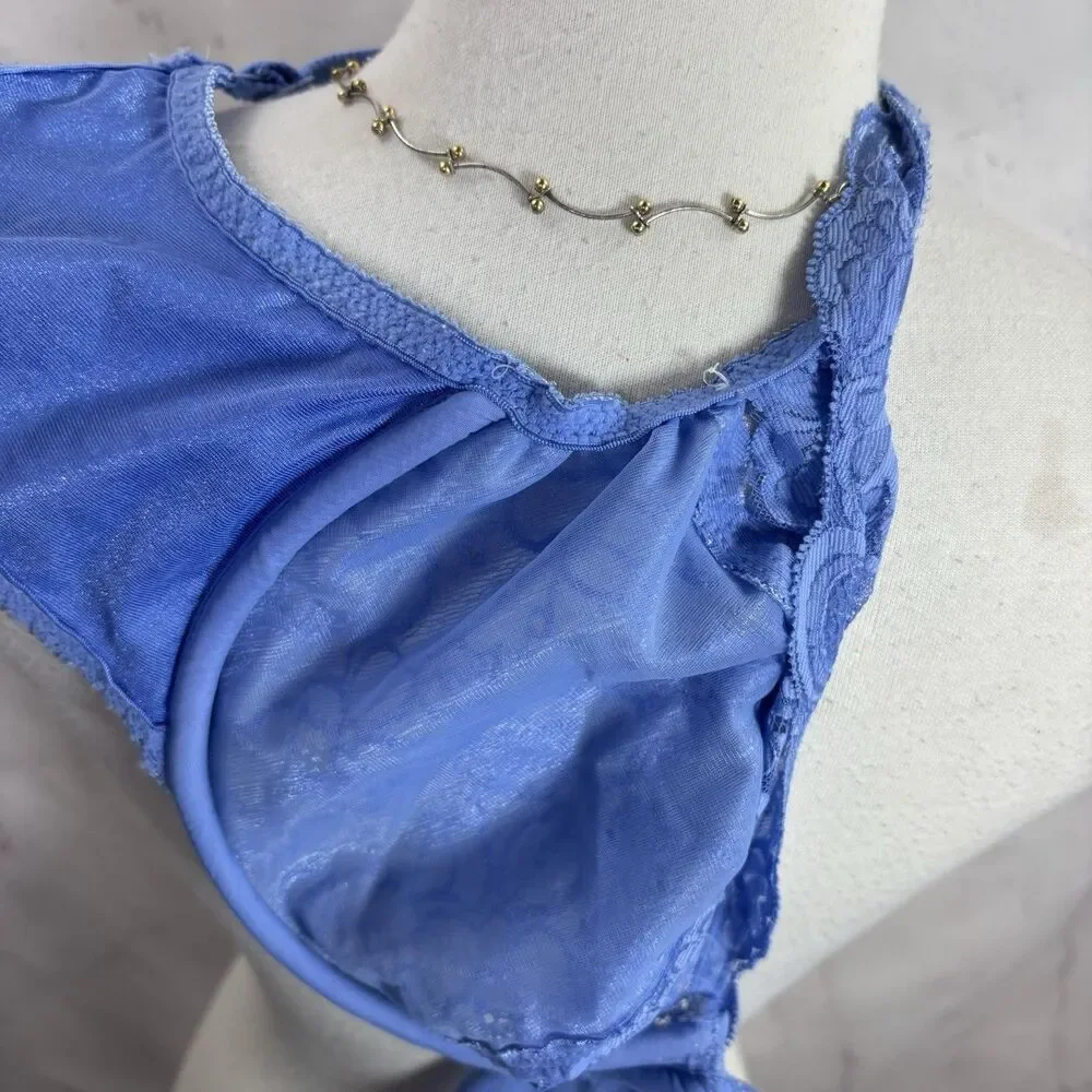 Vintage 90s Olga 36DD Sheer Lace Bra Burgundy 33580 Unlined Cauliflower Blue